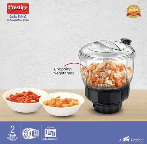 Prestige 750 Watts GEN-Z All Purpose Juicer Mixer Grinder with 4 Jars (1500 ml, 1500 ml, 500 ml)|Kneading,Chopping,Juicer,Grinder Jars|2 years warranty|(Black) - Image 2